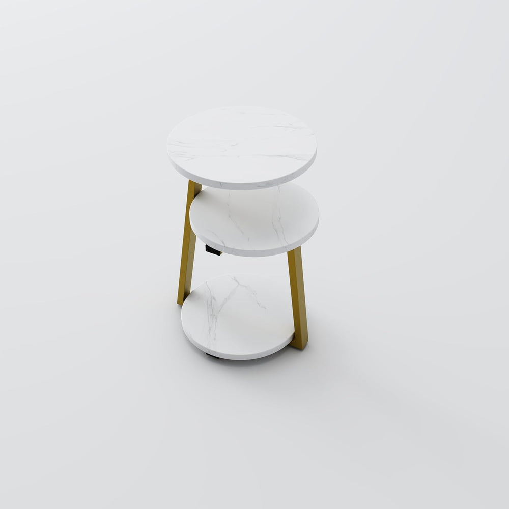 3-Tier Round End Table, Faux Marble Top Side Table with Sturdy Metal Legs, Mo...