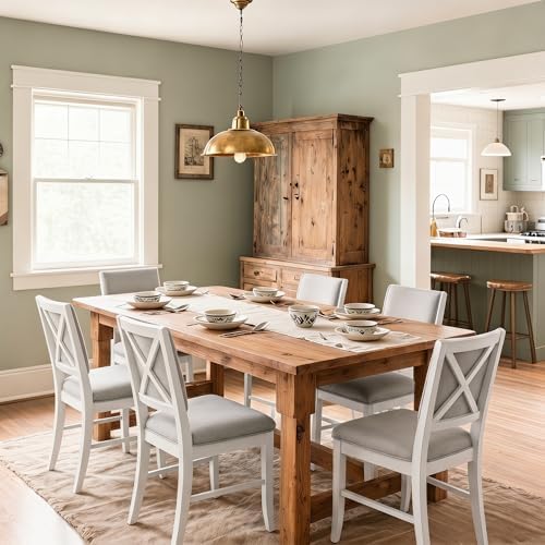 Farmhouse Dining Chairs Set of 2 Upholstered Kitchen Chairs with Cross Back A...