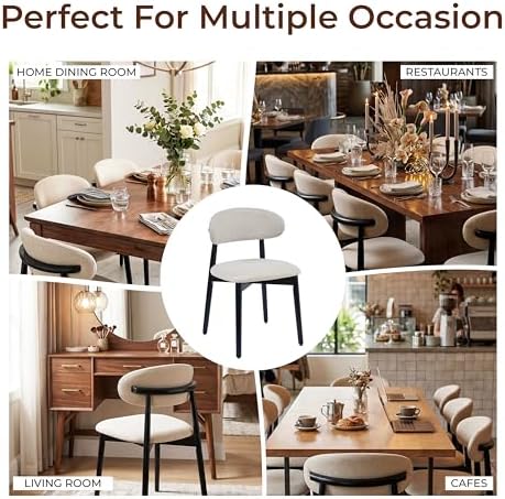 Farmhouse Dining Chairs Set of 4, Mid Century Modern Wooden Linen Fabric Upho...
