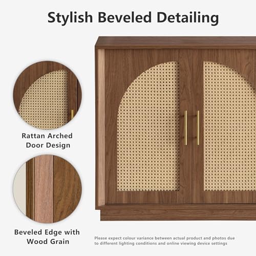 FORTUNETEC 63.8" Sideboard Buffet Cabinet with Storage, Natural Walnut