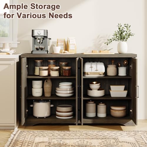 Memobarco 55" Fluted Sideboard Buffet Cabinet with Storage,Gray