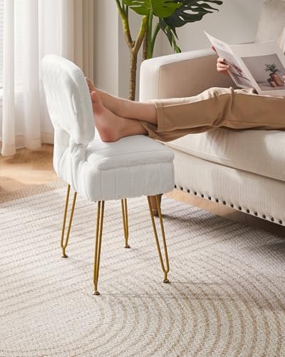 IBUYKE Vanity Stool with Storage, Folding Back Makeup Chair, White WBD030W | ...