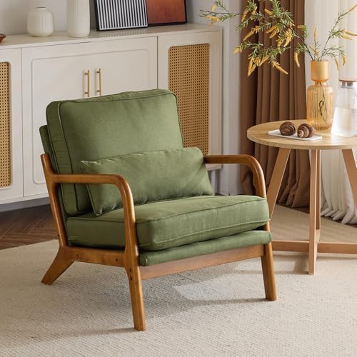 Bonnlo Dark Green Linen Accent Chairs Set of 2,Upholstered Mid Century Modern...