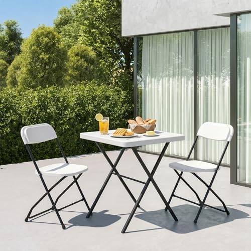 Folding Table Set with 2 Pack Folding Chairs, No Assembly Portable Event Tabl...