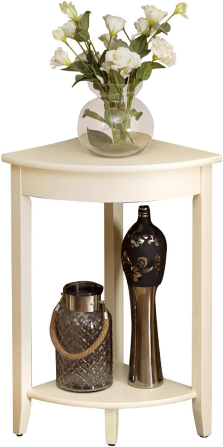 Solid Wood Corner Wedge Table, Triangle Corner Side Table with 2 Shelves, Spa...