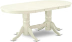 East West Furniture VABO5-LWH-W 5 Piece Kitchen Table Set for 4 Includes an Oval Dining Room Table with Butterfly Leaf and 4 Solid Wood Seat Chairs, 40x76 Inch, Linen White
