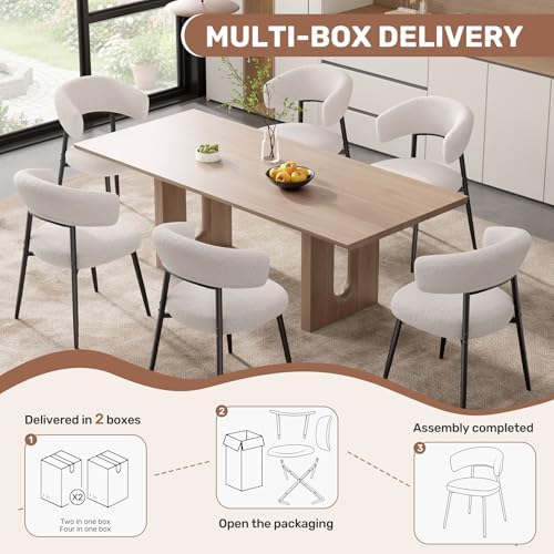Dining Chairs Set of 6, Mid Century Modern Kitchen Chairs, Boucle Upholstered...