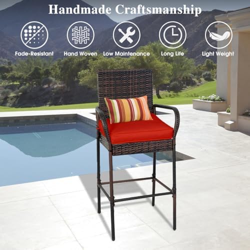 Sundale Outdoor Wicker Bar Stool Set of 4, Patio Counter Height Pub Chair