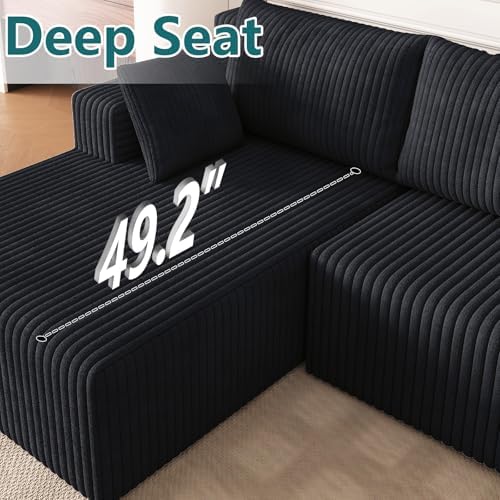 124" U-Shape Cloud Couch, Modern Modular Sectional U-Shape Sofa, Corduro...