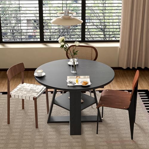 43.3"-59" Extendable Round Oval Dining Table for 4-8 with Storage S...