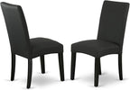 East West Furniture DLDR3-BLK-24 3 Piece Kitchen Table Set Contains a Round Dining Table with Dropleaf and 2 Black Color Linen Fabric Upholstered Chairs, 42x42 Inch, Black