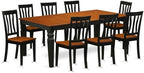East West Furniture LGAN9-BCH-W 9 Piece Dining Table Set Includes a Rectangle Dining Room Table with Butterfly Leaf and 8 Wooden Seat Chairs, 42x84 Inch, Black & Cherry