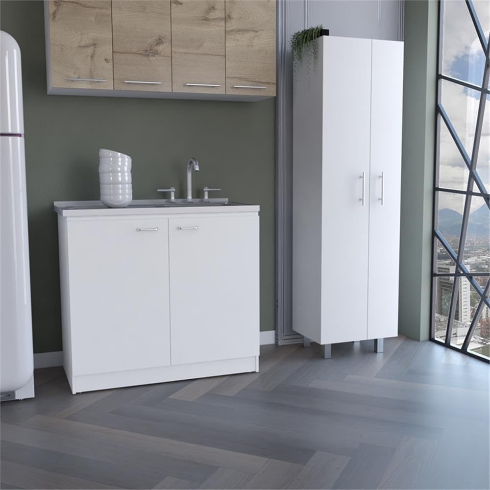 Pemberly Row 2 Piece Kitchen Set, Sink Cabinet and Pantry, White Manufactured...