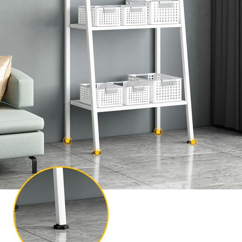 4 Tier Metal Ladder Bookshelf, Modern Open Storage Rack for Living Room, Bedroom, Balcony. Space Saving Steel Shelves with Adjustable Feet. Easy Assembly. Red
