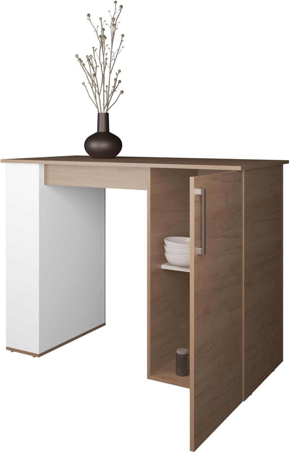 Kitchen Island with 1 Door and Open Storage, White and Natural Oak | Combines...
