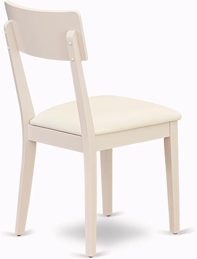 East West Furniture BOAD5-LWH-LC 5 Piece Dining Room Furniture Set Includes a Round Kitchen Table and 4 Faux Leather Upholstered Dining Chairs, 42x42 Inch, Linen White