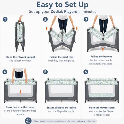 Dream On Me Zodiak Portable Playard, Compact for Travel, Carry Bag, Gray/Green