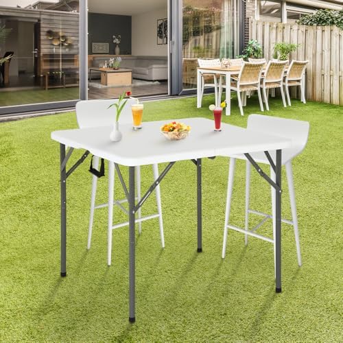 FDW | 34" Folding Table | White | Portable Plastic Table | with Carry Ha...