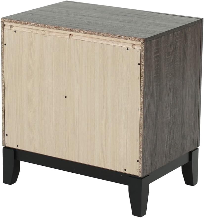 Two-Tone Nightstand with 2 Drawers, Foil Grey and Black,for Small Spaces