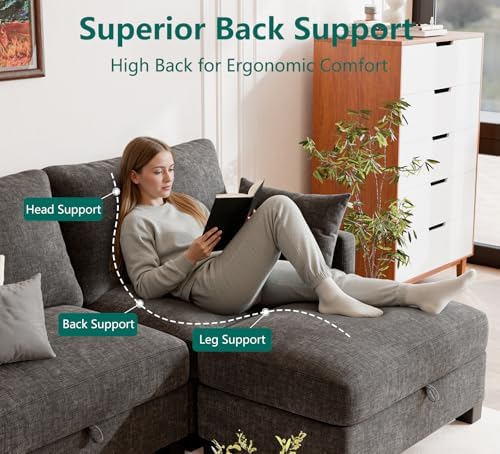Modular Sectional Sofa, 132" U Shaped Couch with Storage, Chenille | Hig...