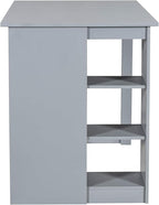 Merax 5 Piece Solid Wood Farmhouse Counter Height Dining Table Set with 3-Tier Storage Shelves,and 4 Upholstered Dining Chairs,Gray