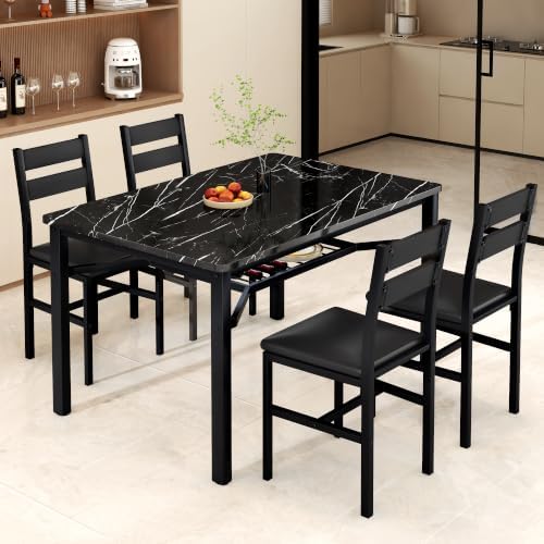 Hooseng 5 Piece Dining Table Set for 4, Modern Kitchen Table with Storage Rac...