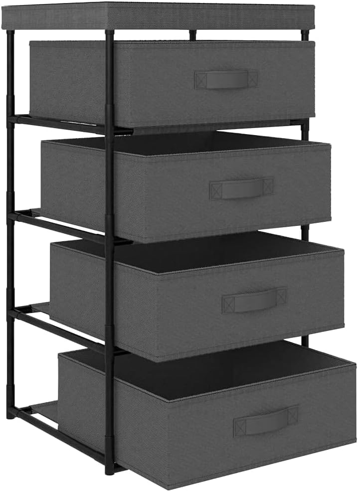 4-Tier Grey Steel Storage Rack w/Fabric Baskets 15"x17.7"x31.5&quot...