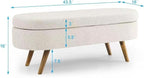 Ottoman Oval Storage Bench with Rubber Wood Legs,Linen Fabric Storage Footstool,for Bedroom, Entryway, Living Room, Beige(43.5"x16"x16")