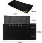Premium Jewelry Roll Organizer for 16 Necklaces 55cm x 29cm Metal Snap & Velcro Closure - Ideal for Travel and Storage (Black with golden corner)