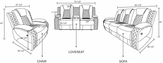 Electric Power Recliner Chair Living Room Furniture, Comfy Wide Lazy Home Theater Breathing Leather Seating with USB 2.0 Charging Ports, LED Light Strips (White)