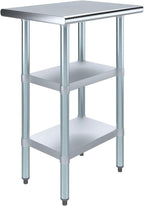 AmGood Stainless Steel Work Table with 2 Shelves | NSF | Metal Utility Table (24" Long x 18" Deep)