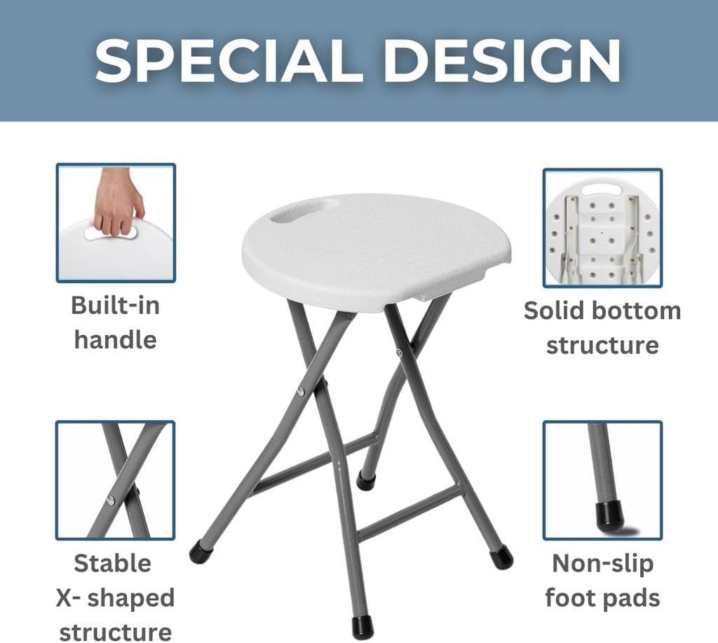 Standard Folding Stool | Portable, Lightweight Foldable Stool with 150lbs Weight Capacity | Ideal for Kitchen, Desks, Camping & Extra Seating | Folding Stool With Handle & Protective Feet | White (1)