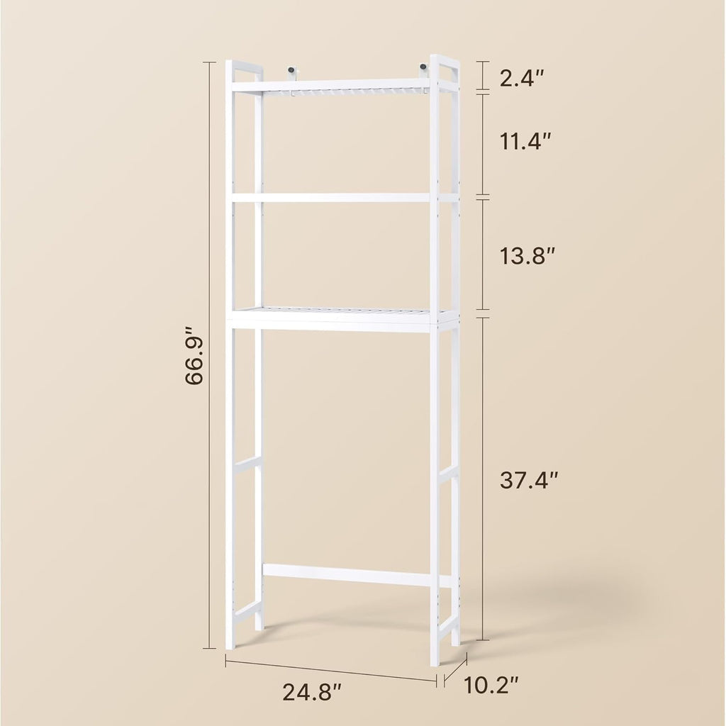 Gizoon 3 Tier Over The Toilet Storage Cabinet, Bamboo Bathroom Over Toilet Storage with Adjustable Shelves，Space-Saving Freestanding Shelves, 10.24"D x 24.8"W x 66.93"H, for Bathroom, Laundry Rooms