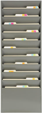 Displays2go Office File Folder Wall Rack, 11 Tiered Pockets, Medical Chart Folders (Gray Powder Coated Steel)
