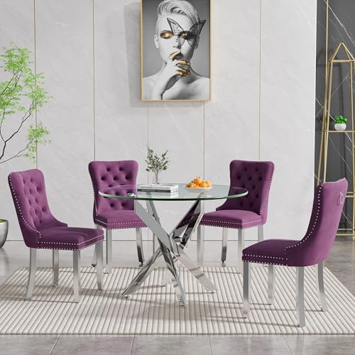 HomVent 36'' Round Glass Dining Table Set for 4 | Modern Dining Table...