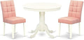 East West Furniture ANAS3-LWH-42 3 Piece Dining Table Set consists A Wood Table and 2 Beige Red Polyester Fabric Mid-Century Dining Chairs with Stylish Back- Linen White Finish