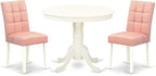 East West Furniture ANAS3-LWH-42 3 Piece Dining Table Set consists A Wood Table and 2 Beige Red Polyester Fabric Mid-Century Dining Chairs with Stylish Back- Linen White Finish
