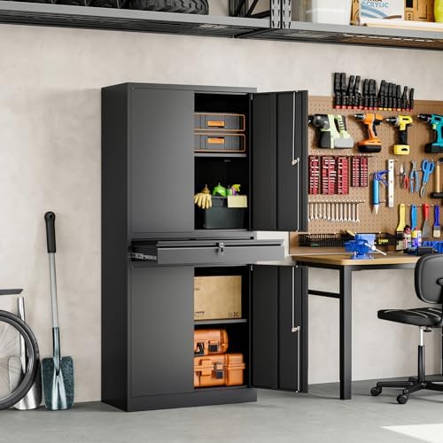 Yizosh Metal Garage Storage Cabinet with Locking Doors and Adjustable Shelves...