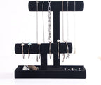 Coward 2 Tier Necklace Bracelet Holder Organizer With ring Tray, Multi-use Jewelry Display Stand For Necklace Bracelet Bangle Watch Scrunchie (Black/no Lid)