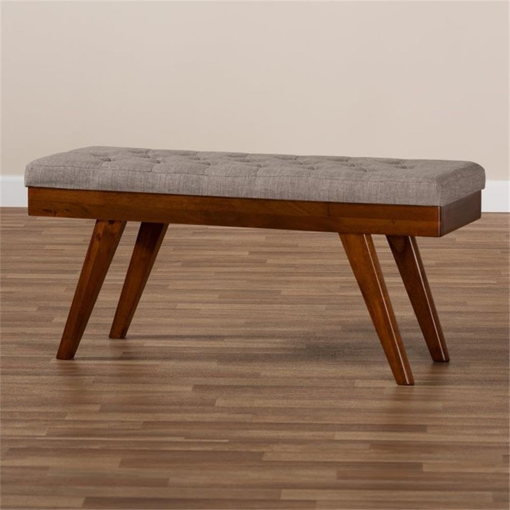 Baxton Studio Alona Mid-Century Modern Light Grey Fabric Upholstered Wood Din...