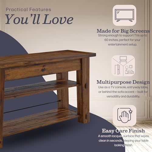 Alaterre Furniture Durango Solid Wood Console Table, Natural, 54”x17”x30”
