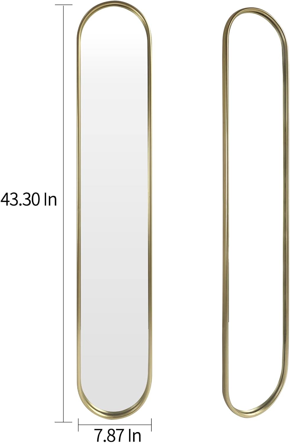 OUSHUAI Gold Full Length Oval Mirror,Narrow Capsule Long Mirrors with Metal F...