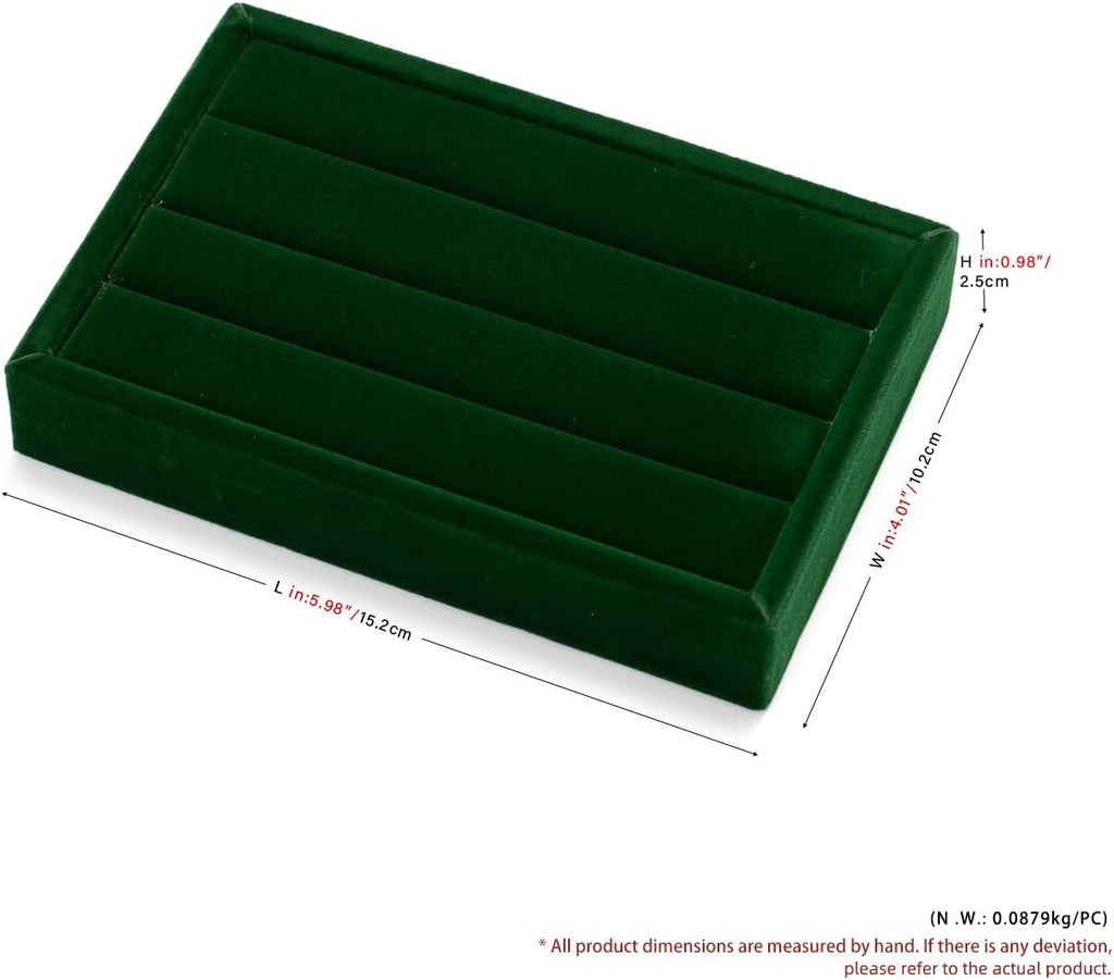 Green Velvet Jewelry Display Tray for Rings 3-Slot Jewelry Ring Organizer Small Tray for Women, Retail Store Showcase