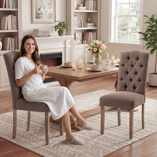 Tufted Dining Chair Fabric Button Upholstered Modern Kitchen Diner Set of 2 |...