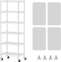 SINGAYE 6 Shelves Storage Shelf Wire Closet Bathroom Organizers Metal Pantry Kitchen Small Garage Shelving Unit Laundry Room Organization Home Narrow Rack Net Basket with Wheels White