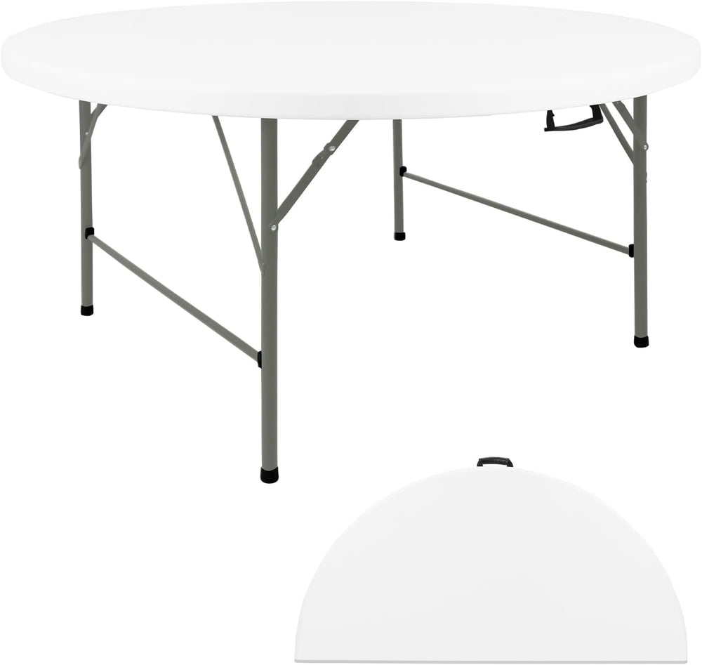HAISIWLKJ 4FT Round Folding Table White Fold-in-Half with Carrying Handle Por...