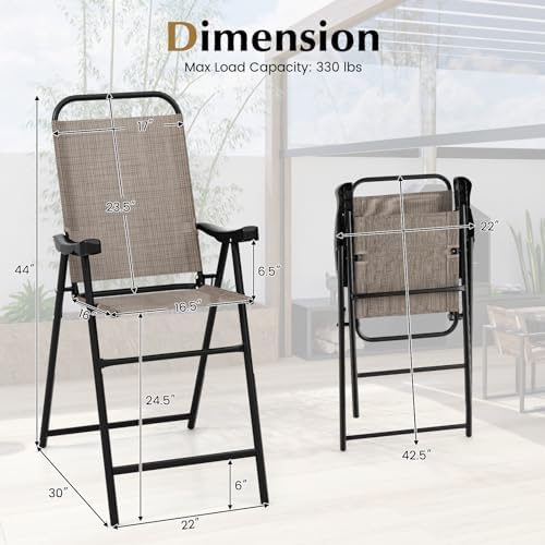 COSTWAY 4 Pieces Patio Folding Bar Chairs with Metal Frame, Footrest, Arms
