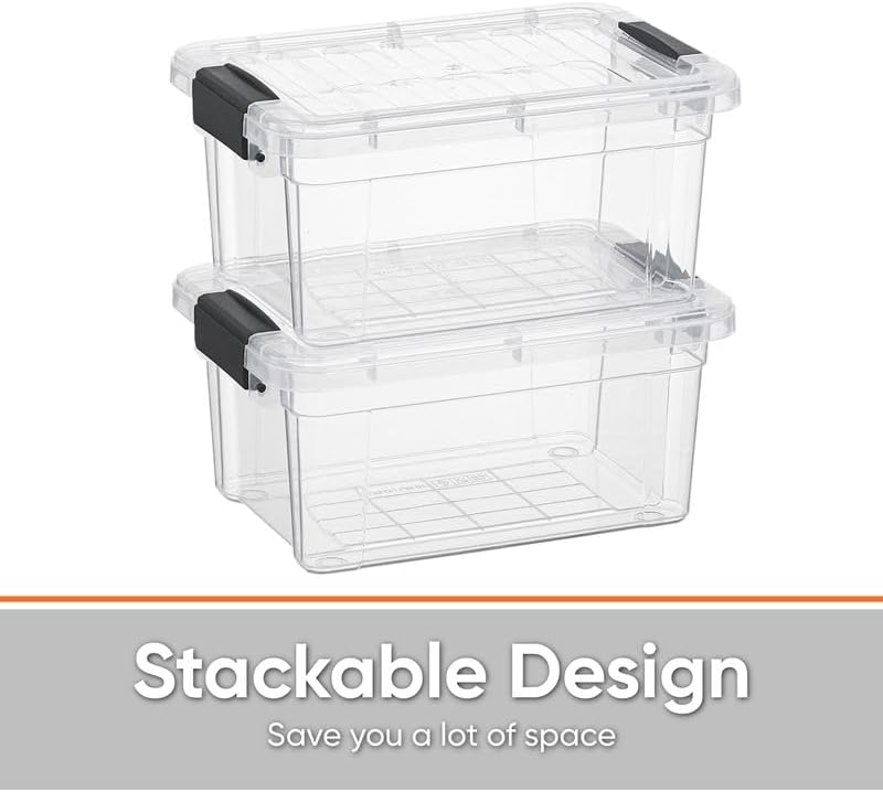 Superio Clear Storage Bins with Lids, Stackable Storage Box with Latches and Handles, Extra Small, 6 Pack 3 Quart