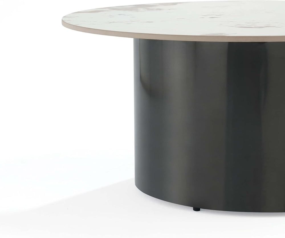 Manhattan Comfort Alondra 2 Piece Set, Round End and Coffee Tables with Sinte...