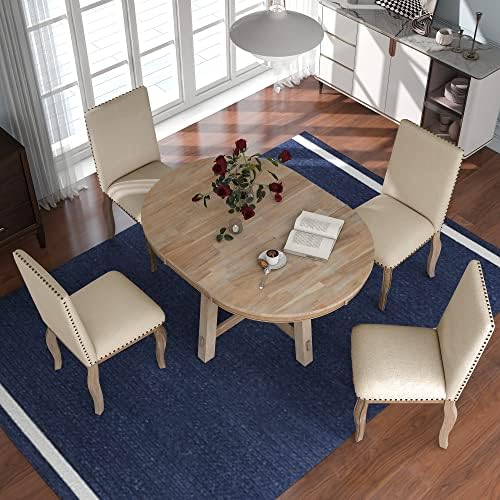 Harper & Bright Designs Round Kitchen Dining Table Set for 4, 5 Piece Far...